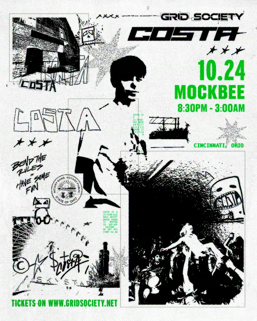 Grid Society presents Costa. 10.24 at The Mockbee, 8:30PM to 3:00AM, Cincinnati, Ohio.